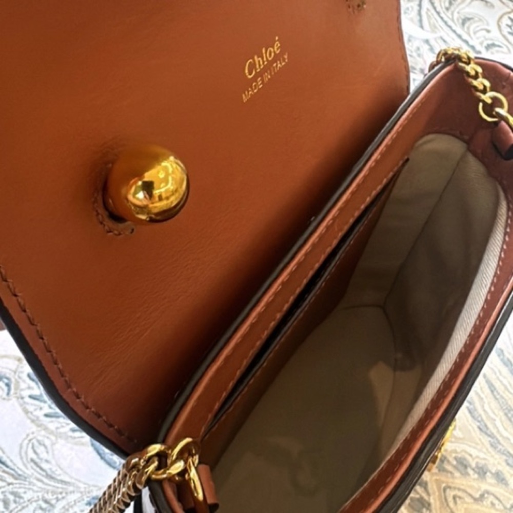 CHLOE
Aby Lock Small Embossed/Calfskin Leather Chain Shoulder Bag Brown - Picture 6 of 16